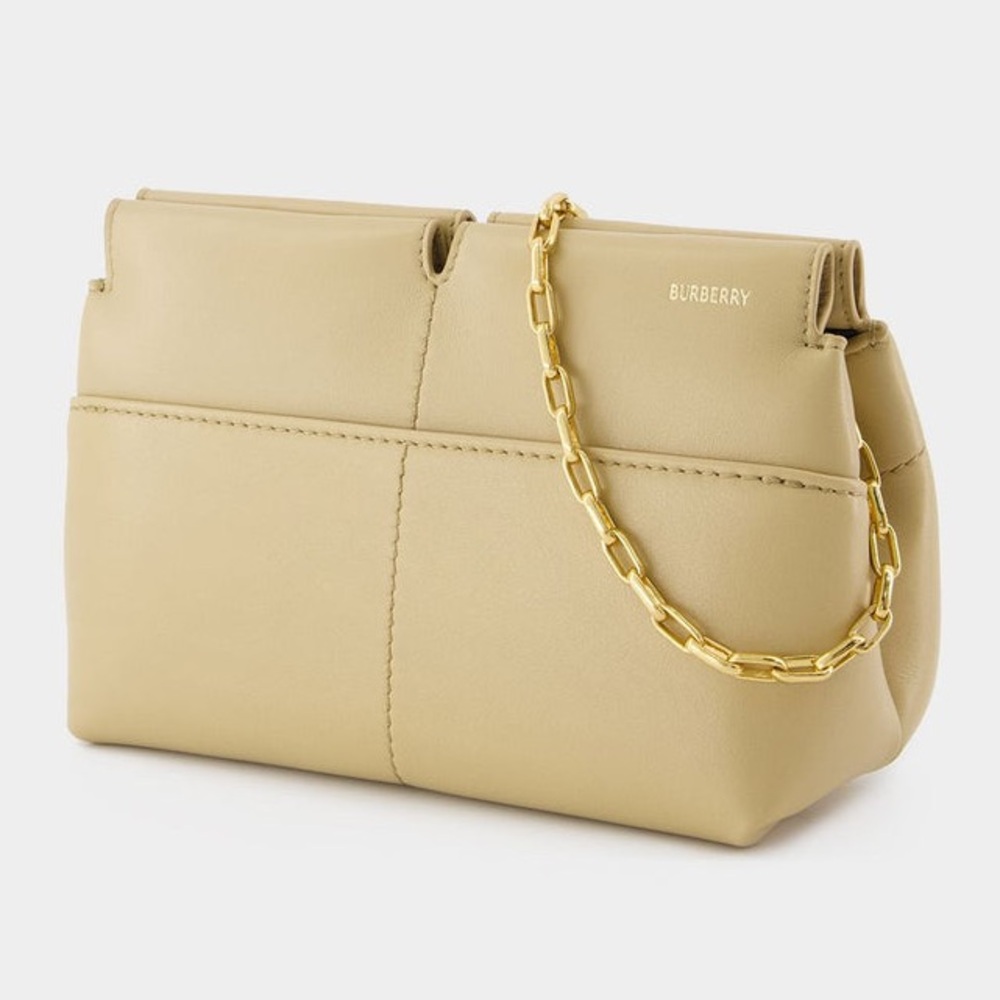 NWT UNOPENED Burberry Snip Leather Chain Clutch in Sand